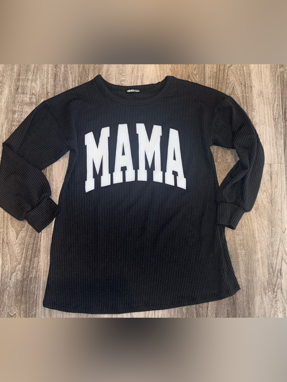 Black 'MAMA' Waffle Knit Pullover Thermal Top nwot Small